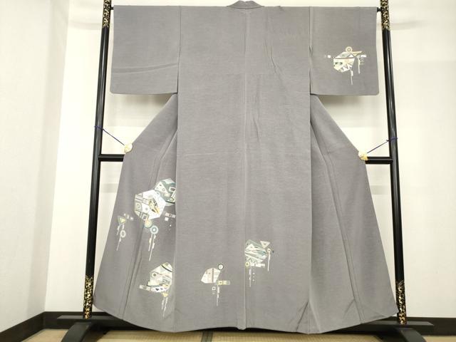 平和屋着物●訪問着　駒刺繍　幾何学文様　鳥　魚　金彩　正絹　逸品　AABF9040ck 平和屋着物○訪問着 駒刺繍 幾何学文様 鳥 魚 金彩 正絹 逸品