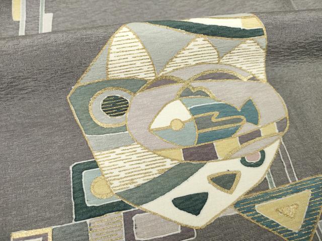 平和屋着物●訪問着　駒刺繍　幾何学文様　鳥　魚　金彩　正絹　逸品　AABF9040ck 平和屋着物○訪問着 駒刺繍 幾何学文様 鳥 魚 金彩 正絹 逸品