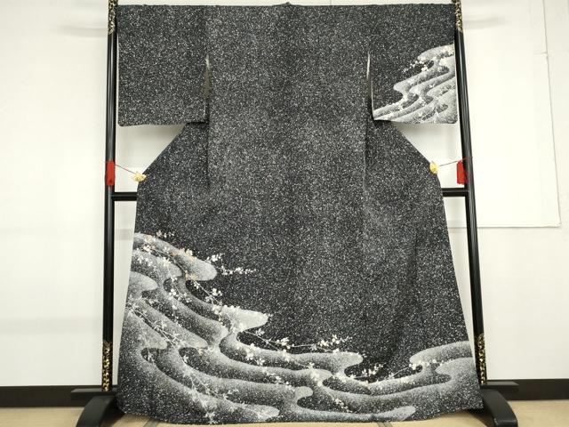 平和屋着物＊夏物 訪問着 絽 立波花文 銀彩 正絹 逸品 未使用