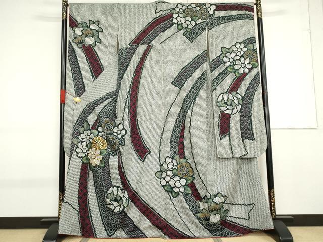 平和屋着物●豪華振袖　総絞り　駒刺繍　吉祥草花文　金彩　正絹　逸品　AABF9058cs
