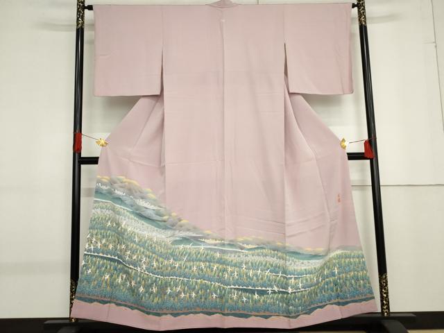 平和屋着物●本加賀友禅作家　百貫華峰　色留袖　飛鶴遠山風景樹林文　高島屋扱い　正絹　逸品　AABF9059cs