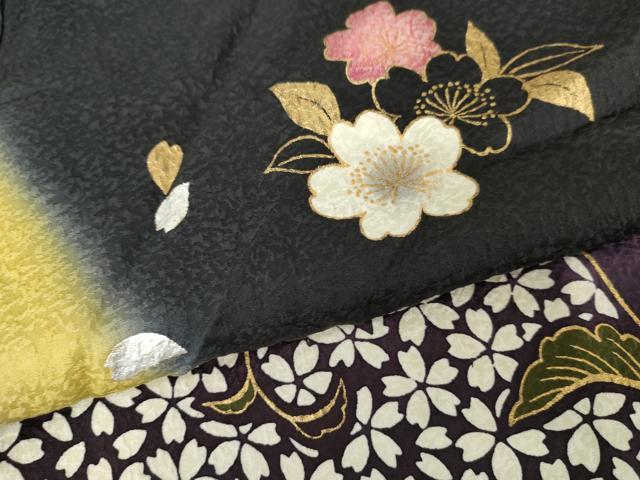 平和屋着物●豪華振袖　夜桜　唐草　暈し染め　黒地　金銀彩　正絹　逸品　AABF9105cs 平和屋着物○豪華振袖 夜桜 唐草 暈し染め 黒地 金銀彩 正絹 逸品