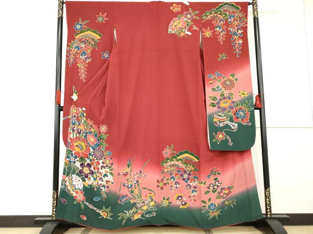 平和屋着物●小振袖　二尺袖　草花文　暈し染め　金彩　洗える着物　AABG4466fy 平和屋着物○小振袖 二尺袖 草花文 暈し染め 金彩 洗える着物