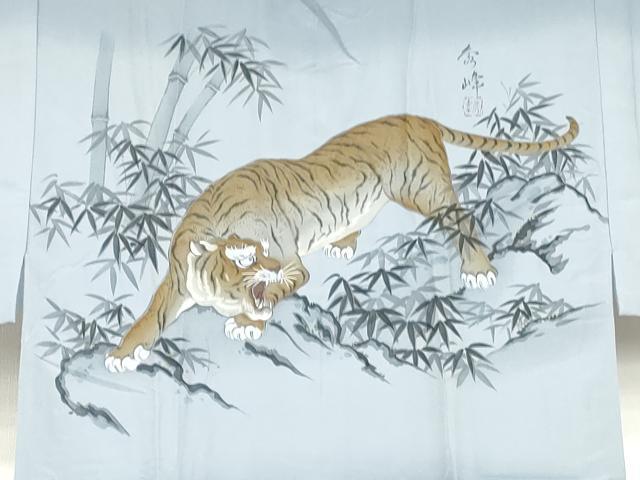 平和屋着物●男性　長襦袢　袷　手描き　虎　トラ　暈し染め　正絹　逸品　AABF9142cs 平和屋着物○男性 長襦袢 袷 手描き 虎 トラ 暈し染め 正絹 逸品