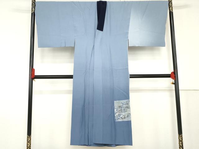平和屋着物○男性 長襦袢 袷 手描き 立波に虎 暈し染め キングサイズ