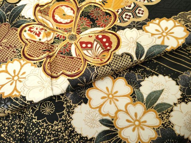 平和屋着物●訪問着　駒刺繍　花蝶文　黒地　金彩　正絹　逸品　AABF9145cs_5
