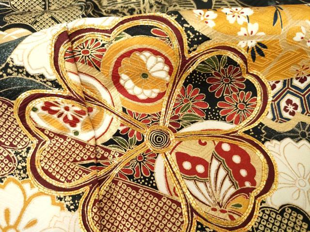平和屋着物●訪問着　駒刺繍　花蝶文　黒地　金彩　正絹　逸品　AABF9145cs_6