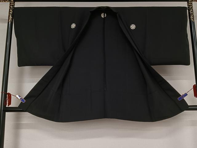 平和屋着物▽男性　黒紋付　単衣　羽織セット　暗黒色　正絹　逸品　AABF9170jh_6