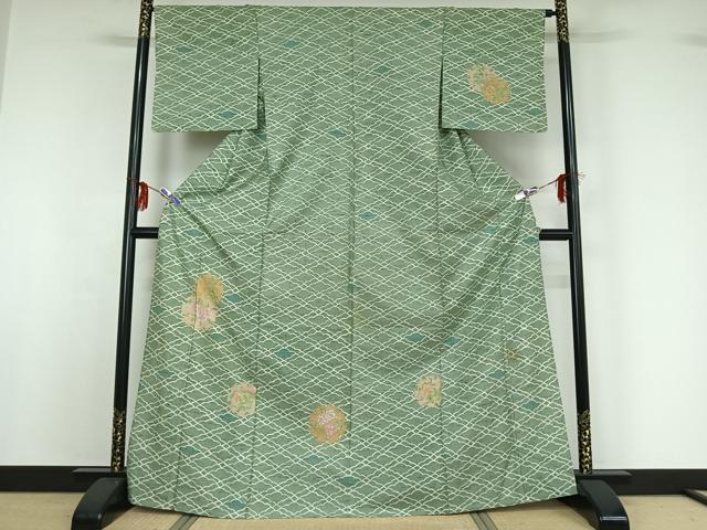 平和屋着物▽石川県指定無形文化財　牛首紬　白山工房　手織り　訪問着　単衣　雪輪花文　正絹　逸品　AABF9228jh