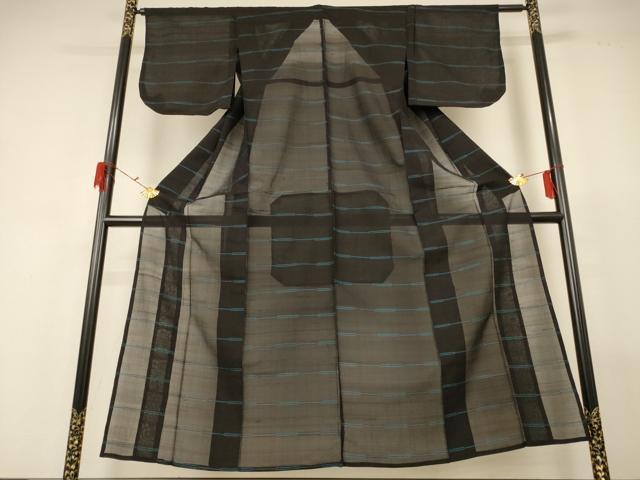 平和屋着物＊夏物　小紋　紗　横縞　正絹　逸品　AABF9444jd_1