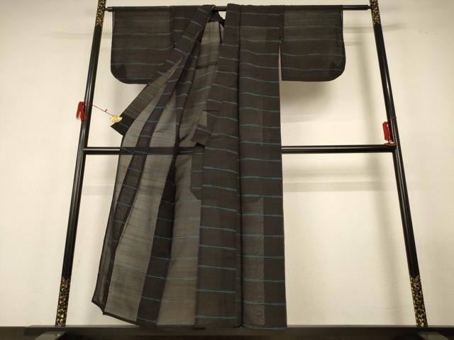 平和屋着物＊夏物　小紋　紗　横縞　正絹　逸品　AABF9444jd_2