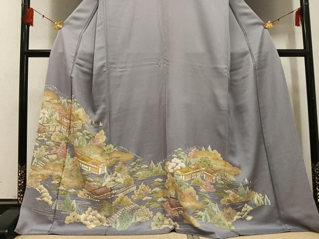 平和屋着物○豪華色留袖 友禅 駒刺繍 風景樹林文 金彩 正絹 逸品