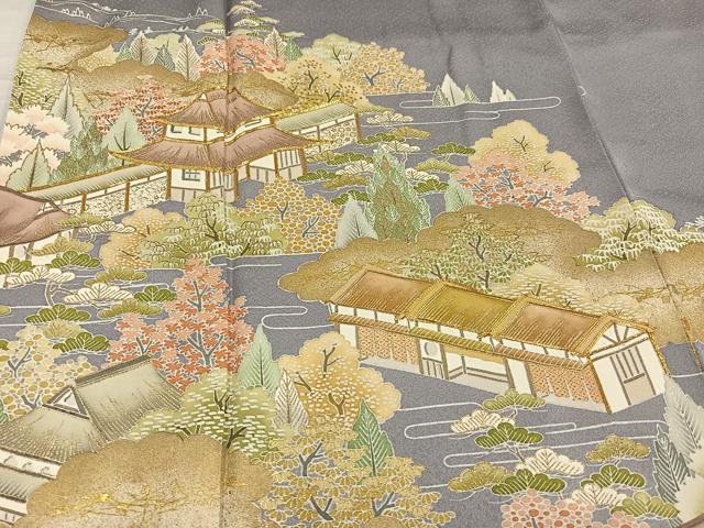 平和屋着物○豪華色留袖 友禅 駒刺繍 風景樹林文 金彩 正絹 逸品