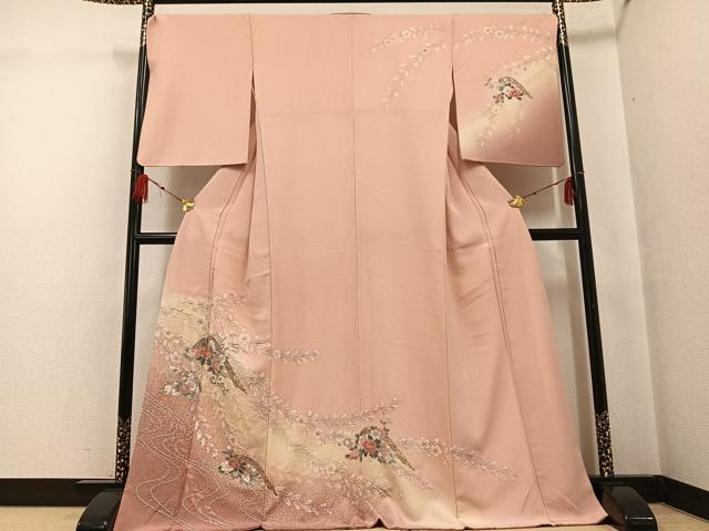 平和屋着物●訪問着　友禅　絞り　片輪車花文　暈し染め　金彩　正絹　逸品　AABF9559ph