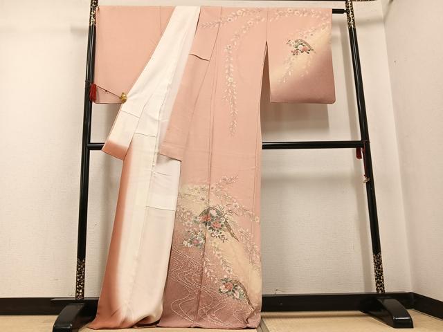 正絹訪問着 刺繍 絞り 御所車枝花文 ⑨( 留袖、紬、袋帯なども出品