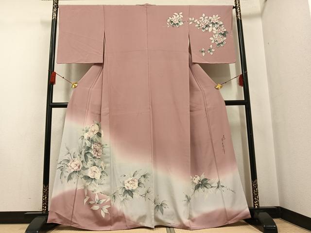 平和屋着物●二代目清次郎　手描き　訪問着　枝花　正絹　逸品　AABF9568ph