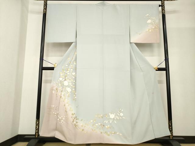 平和屋着物●訪問着　草花文　暈し染め　金彩　正絹　逸品　AABF0401fy 平和屋着物○訪問着 作家物 草花文 暈し染め 金彩 正絹 逸品