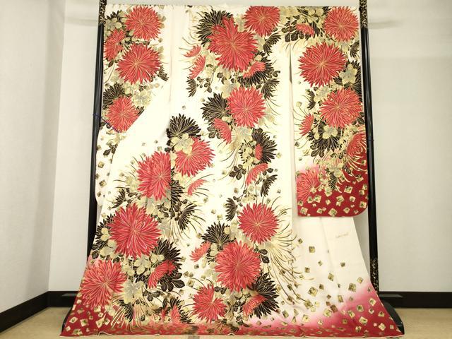 平和屋着物●Luxjewel　振袖　刺繍　菊　暈し染め　金彩　ロング丈　正絹　逸品　AABF9610ck 平和屋着物○Luxjewel 振袖 刺繍 菊 暈し染め 金彩 ロング丈 正絹 逸品