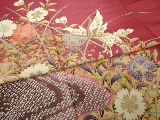 平和屋着物○豪華振袖 駒刺繍 花蝶文 金彩 正絹 逸品 AABF9612ck