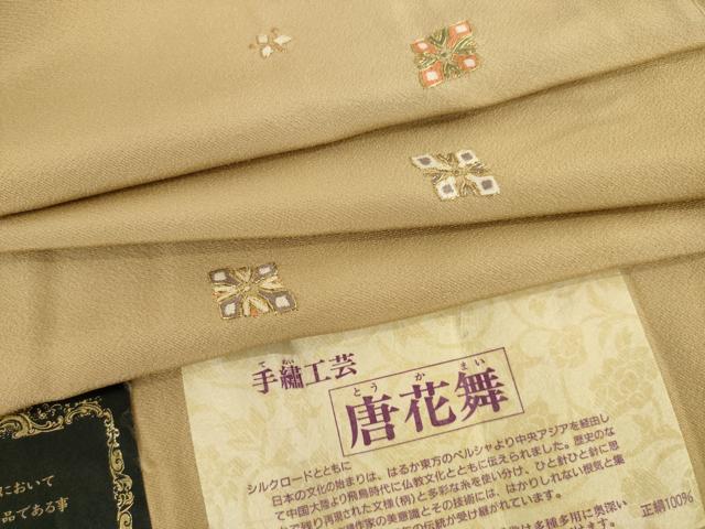 平和屋着物●上質な小紋　総刺繍　唐花舞　特殊堅牢染　手縫工芸　金糸　正絹　逸品　未使用　AABF9649ck