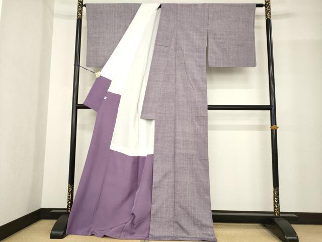平和屋着物●五代目・諏訪好風　紬　葡萄鼠色　ロング丈　正絹　逸品　AABF9656ck 平和屋着物○五代目・諏訪好風 紬 葡萄鼠色 ロング丈 正絹 逸品