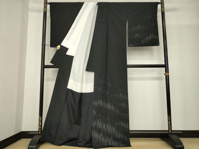 平和屋着物●赤城紬　訪問着　草木染　樹林文　織里　黒地　反端付き　正絹　逸品　AABF9667ck_1