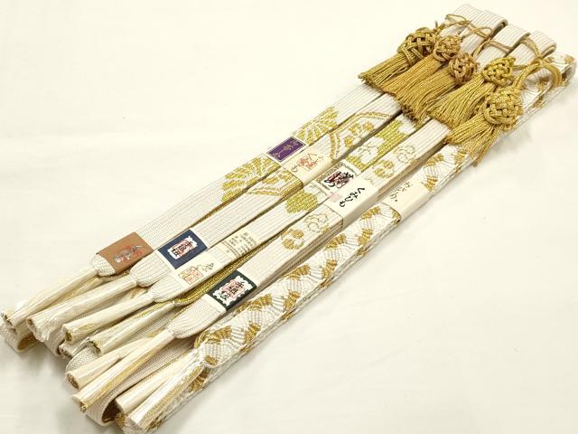 平和屋着物●和装小物　上質な帯締め5本セット　礼装用　高麗組　金糸　亀房付き　正絹　逸品　未使用　AABF9892ay