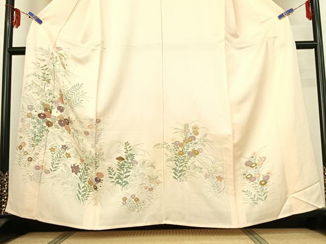 平和屋着物▽訪問着　単衣　刺繍　草花文　正絹　逸品　AABG0210jh_2