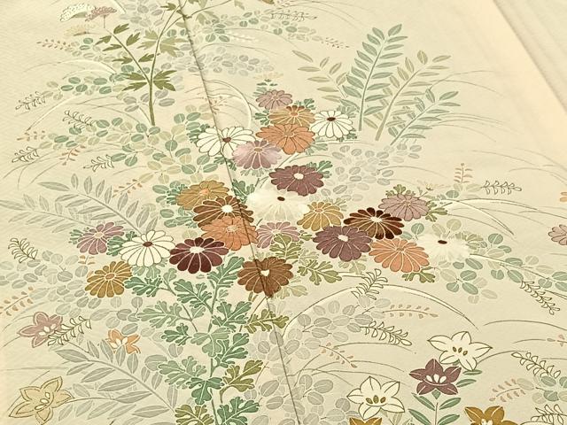 平和屋着物▽訪問着　単衣　刺繍　草花文　正絹　逸品　AABG0210jh_3