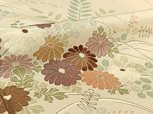 平和屋着物▽訪問着　単衣　刺繍　草花文　正絹　逸品　AABG0210jh_5