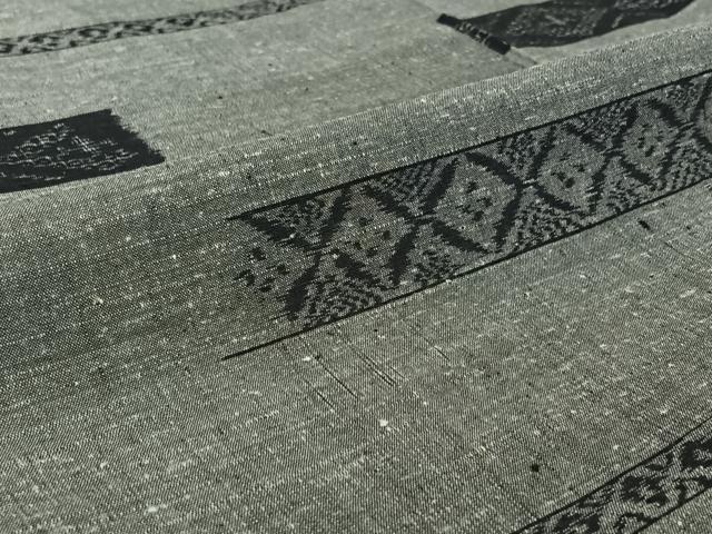 平和屋着物▽上質な紬　単衣　横段文　三越扱い　正絹　逸品　AABG0233jh