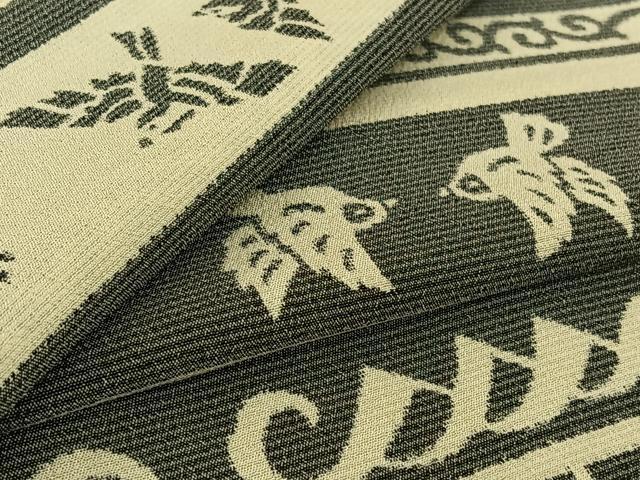 平和屋着物▽本塩沢　単衣　横段花鳥文　正絹　逸品　AABG0250jh