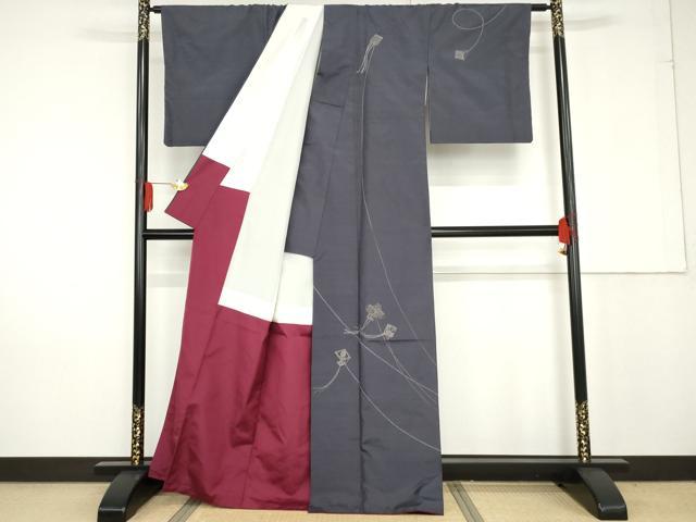 平和屋着物●訪問着　手工芸　紬地　刺し子　凧　たこ　正絹　逸品　AABG0282cs_1