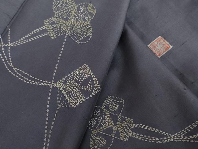 平和屋着物●訪問着　手工芸　紬地　刺し子　凧　たこ　正絹　逸品　AABG0282cs_8