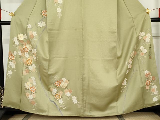 平和屋着物●英王室献上友禅作家　木下勝功　訪問着　ラインストーン　枝花文　金彩　銀通し地　正絹　逸品　AABG0310cs_2