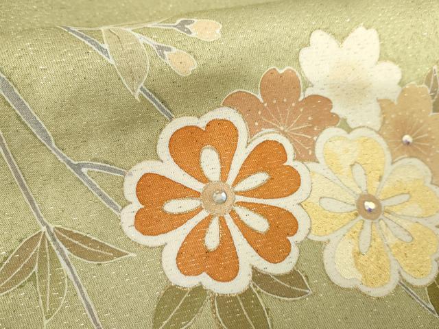 平和屋着物●英王室献上友禅作家　木下勝功　訪問着　ラインストーン　枝花文　金彩　銀通し地　正絹　逸品　AABG0310cs_6
