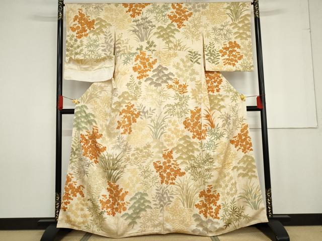 平和屋着物●上質な小紋　吉祥枝花文　高島屋扱い　反端付き　正絹　逸品　未使用　AABG0354cs 平和屋着物○上質な小紋 吉祥枝花文 高島屋扱い 反端付き 正絹 逸品 未