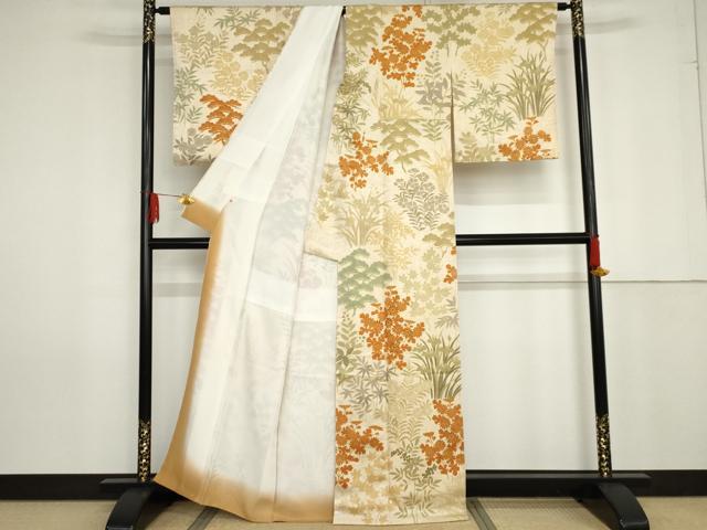 平和屋着物○上質な小紋 吉祥枝花文 高島屋扱い 反端付き 正絹 逸品 未