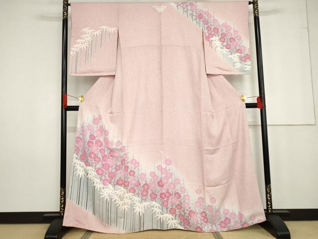 平和屋着物●訪問着　松竹梅文　たたき染め　高島屋扱い　正絹　逸品　AABG0355cs