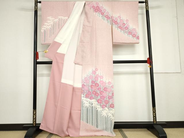 平和屋着物●訪問着　松竹梅文　たたき染め　高島屋扱い　正絹　逸品　AABG0355cs 平和屋着物○訪問着 松竹梅文 たたき染め 高島屋扱い 正絹 逸品