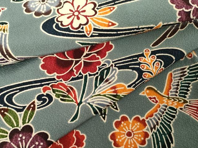 平和屋着物●上質な小紋　型染め　流水花鳥文　正絹　逸品　未使用　AABG0356cs 18,200円