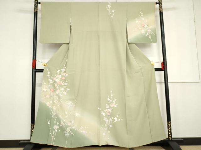 平和屋着物●訪問着　友禅　笹梅枝花文　暈し染め　正絹　逸品　AABG0372cs