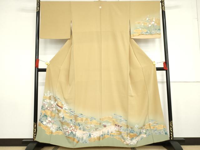 平和屋着物●訪問着　御所車雲取り風景梅松文　暈し染め　金彩　正絹　逸品　AABG0374cs