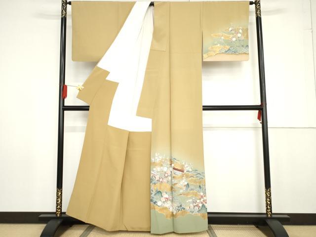 平和屋着物●訪問着　御所車雲取り風景梅松文　暈し染め　金彩　正絹　逸品　AABG0374cs_1