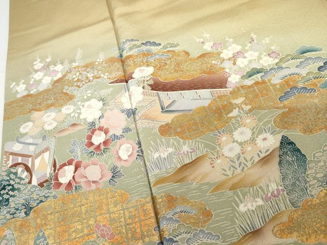 平和屋着物●訪問着　御所車雲取り風景梅松文　暈し染め　金彩　正絹　逸品　AABG0374cs_3