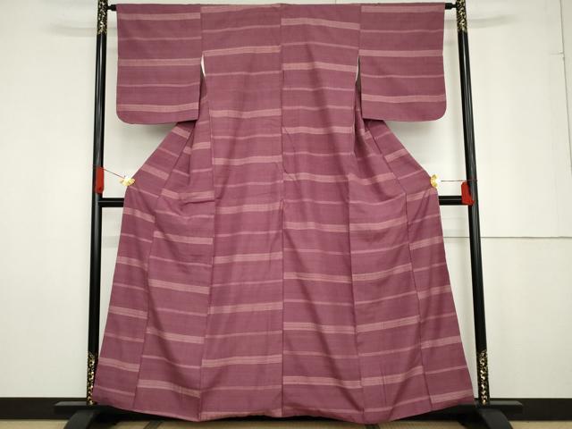 平和屋着物●郡上紬　草木染　横段文　正絹　逸品　AABG0392cs_1