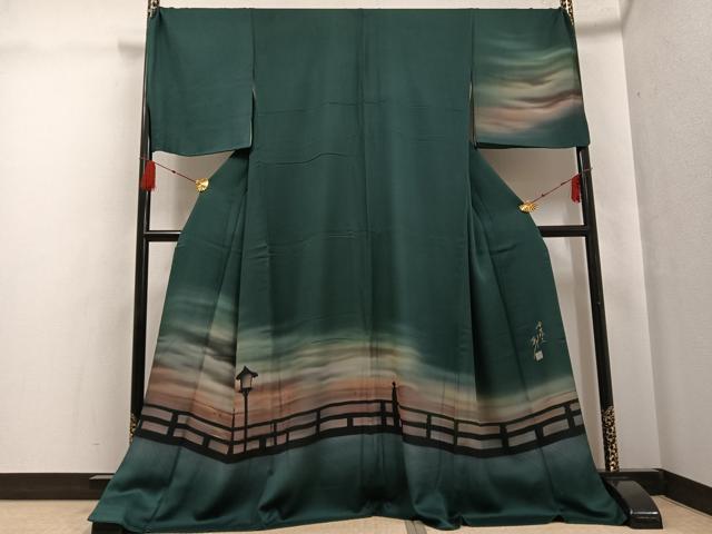 平和屋着物●訪問着　作家物　斎藤幹八　手描き　風景文　暈し染め　さが美扱い　ロング丈　正絹　逸品　AABG0416ph 平和屋着物○訪問着 作家物 斎藤幹八 手描き 風景文 暈し