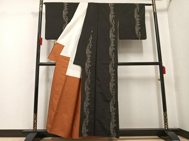 平和屋着物●本場大島紬　地空き　カタス9マルキ　草花間道　正絹　逸品　AABG0420ph_2