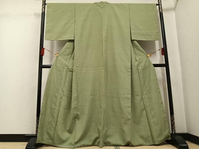 平和屋着物●本場結城紬　重要無形文化財　色無地　柳茶色　正絹　逸品　AABG0429ph_1