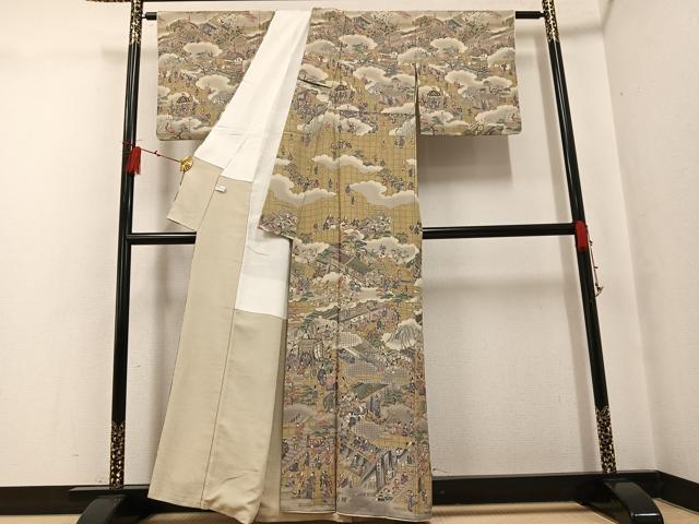 平和屋着物●訪問着　総刺繍　人物風景文　金彩　正絹　逸品　AABG0432ph_1